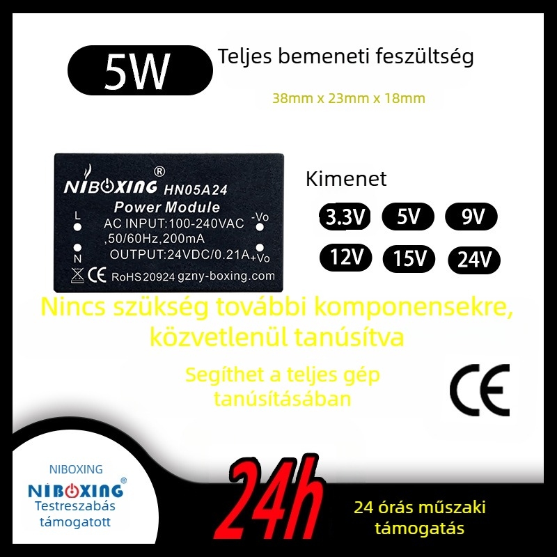 NYBOXING HN05A Kapcsolóüzemű tápegység modul, bemenet 220V AC, többkimenetű: 5V/1A, 12V, 15V, 24V, 5W, magas teljesítménysűrűség