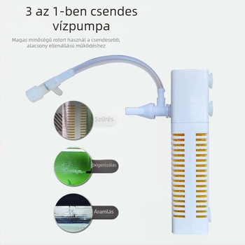 USB-akváriumi szűrő, 3 az 1-ben keringető rendszer filtráláshoz és oxigénhez, beépített, ABS, súly 80 g