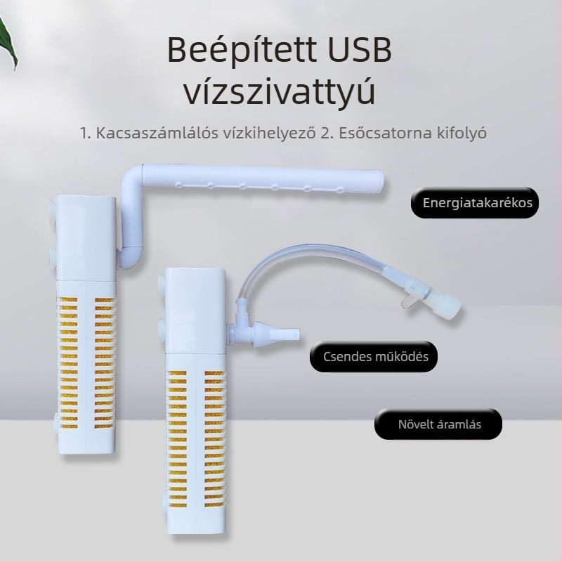 USB-akváriumi szűrő, 3 az 1-ben keringető rendszer filtráláshoz és oxigénhez, beépített, ABS, súly 80 g