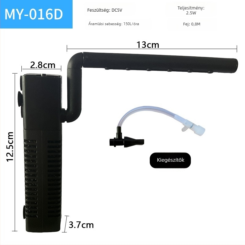 USB-akváriumi szűrő, 3 az 1-ben keringető rendszer filtráláshoz és oxigénhez, beépített, ABS, súly 80 g