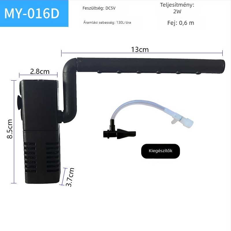 USB-akváriumi szűrő, 3 az 1-ben keringető rendszer filtráláshoz és oxigénhez, beépített, ABS, súly 80 g