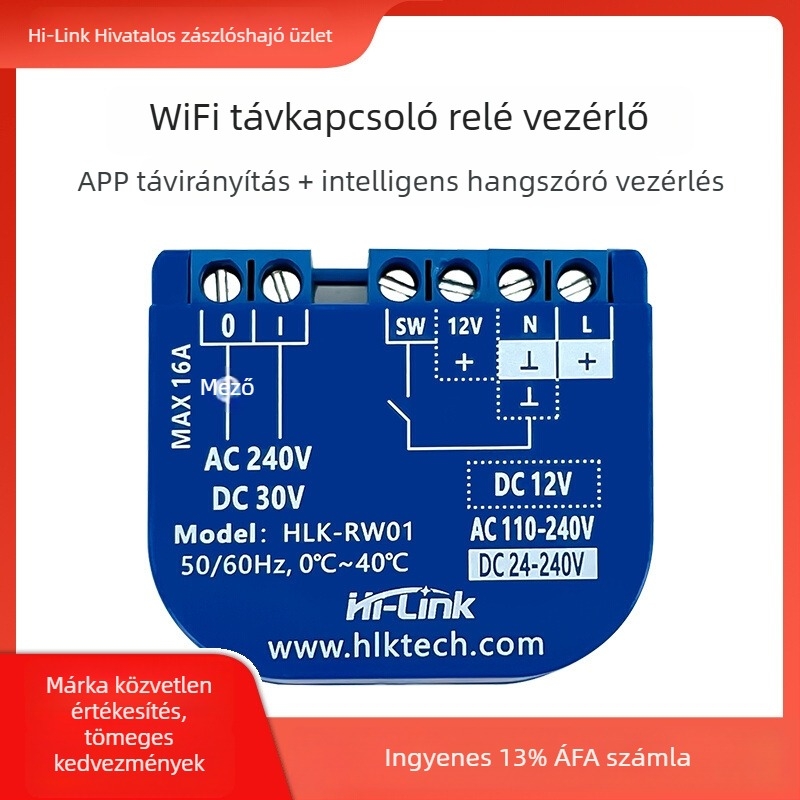 Wi-Fi-vel távirányítható relé, AC/DC relé távoli vezérlése az alkalmazáson keresztül, privát felhő RW01
