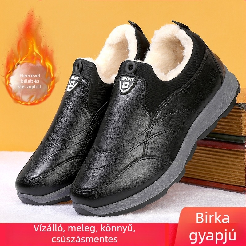 Téli slip-on hócsizmák, fleece béléssel, vastag szigeteléssel, csúszásmentes talppal, felső része szintetikus bőrből