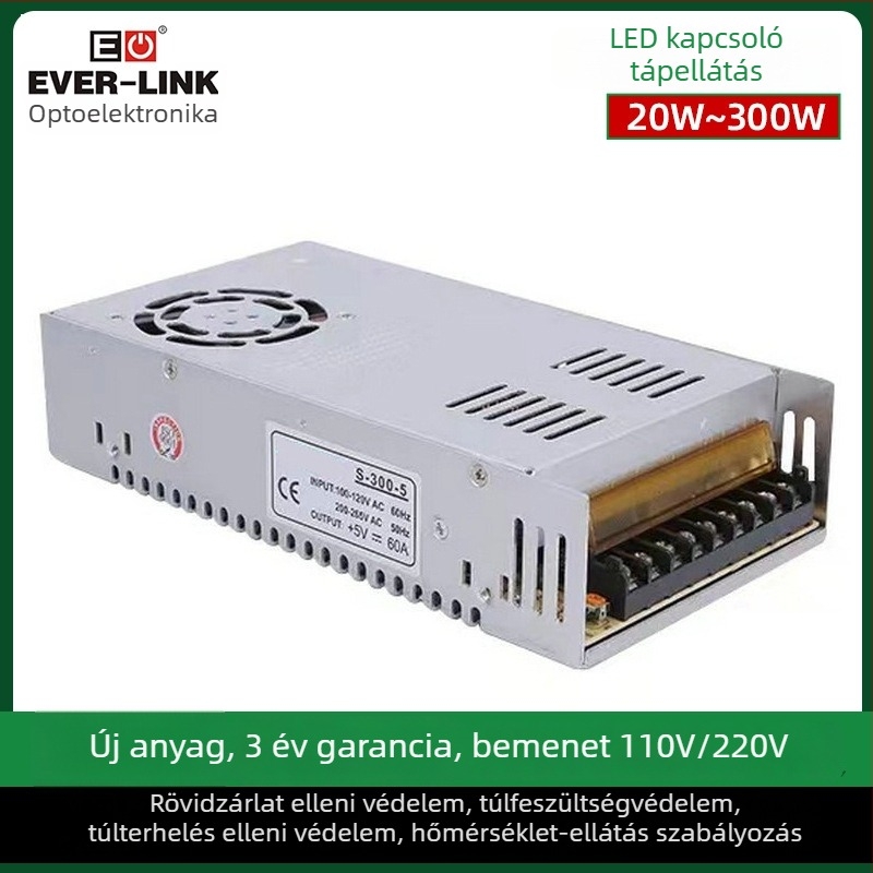 Vichy LED kijelző tápegység, Switching Power Supply sorozat, hatásfok 85%, tömeg 200 g, védelmi szint 54