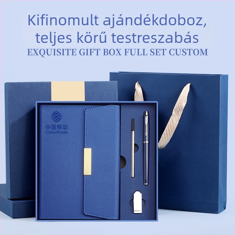 Jegyzetfüzet-készlet műbőr borítóval, drótos kötés, Dowling papír 80 g, 100–200 oldal, üzleti iroda stílusú, személyre szabott ajándékdobozt tartalmazó készlet