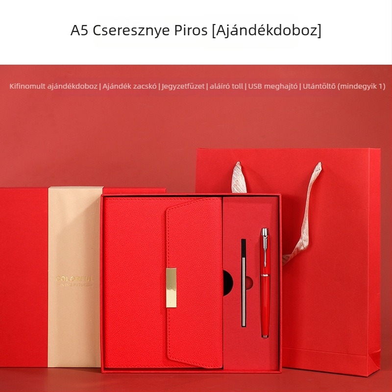 Jegyzetfüzet-készlet műbőr borítóval, drótos kötés, Dowling papír 80 g, 100–200 oldal, üzleti iroda stílusú, személyre szabott ajándékdobozt tartalmazó készlet