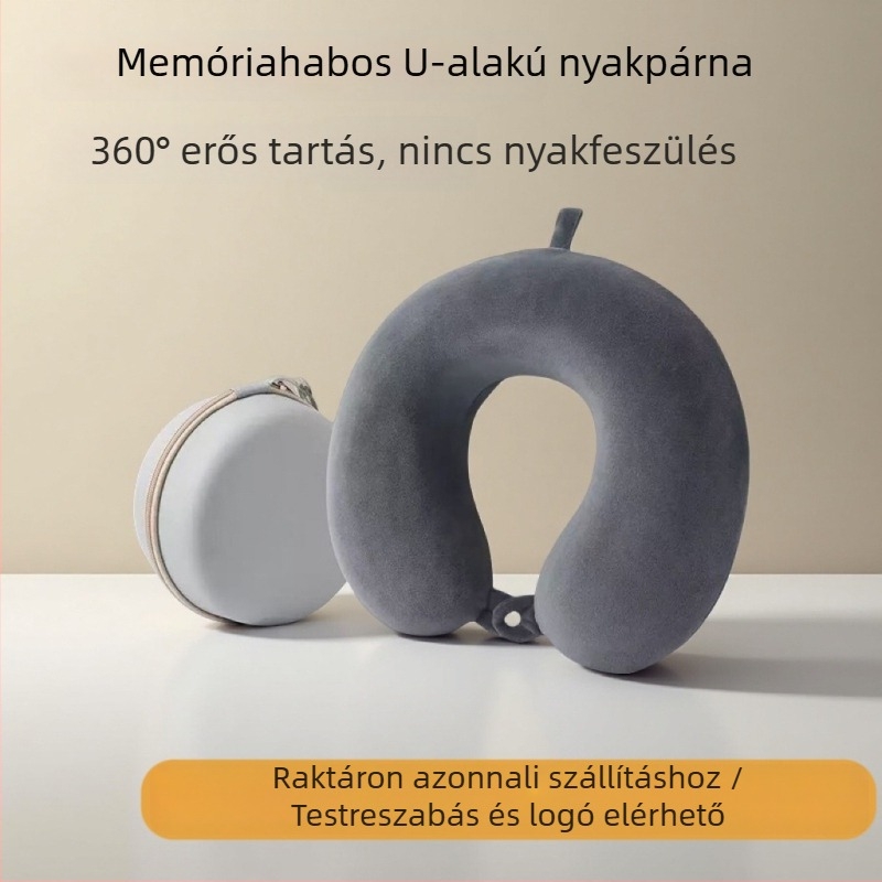 Misi le memóriahabos U-alakú nyakpárna kristály bársony huzattal – utazáshoz és irodai szundikáláshoz
