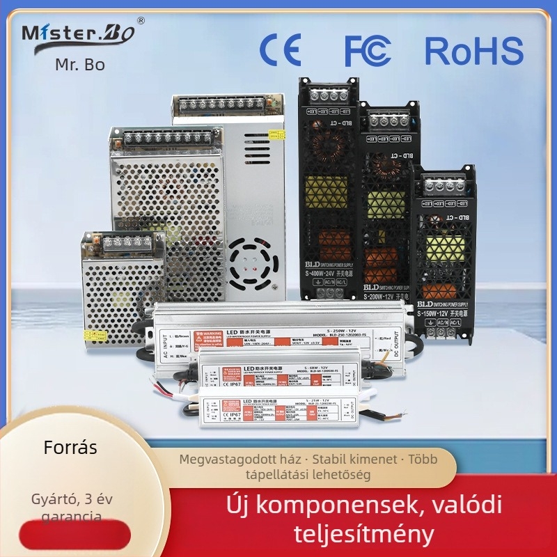 AC/DC kapcsoló tápegység IP67 vízálló, bemenet 12V/24V/5V, kimenet 12-1200W, hatékonyság 80%, CE/FCC/ROHS