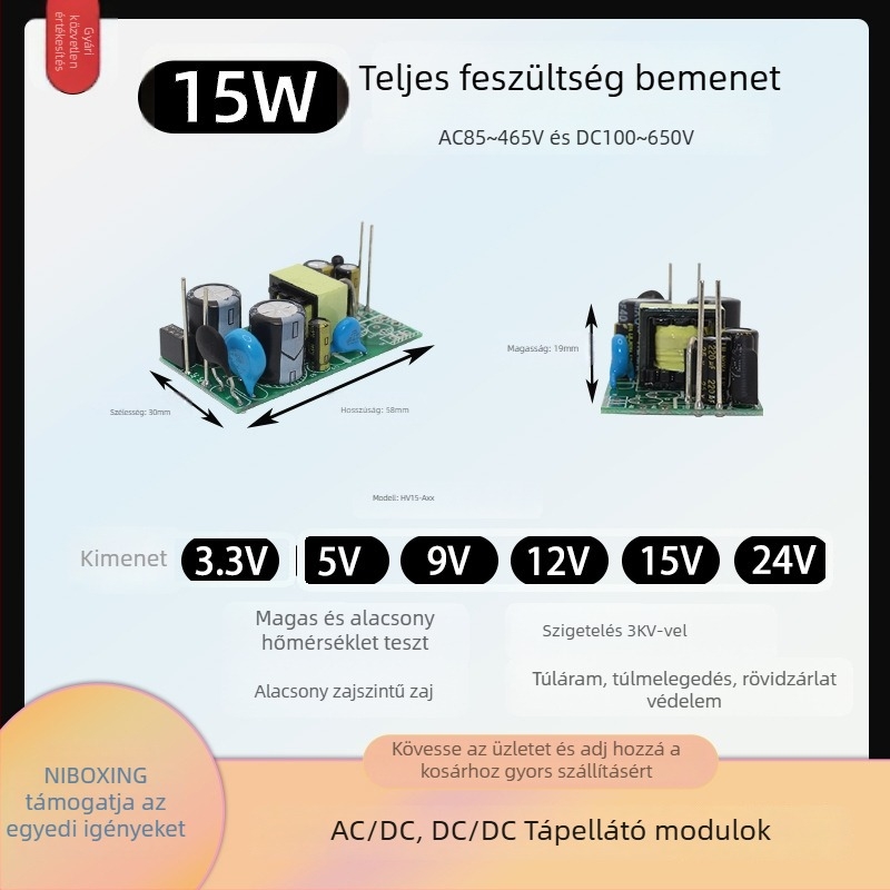 Kapcsolóüzemű tápegység modul, bemenet 380V AC, DC kimenetek 3.3V/5V/12V/24V, izolált, alacsony ripple