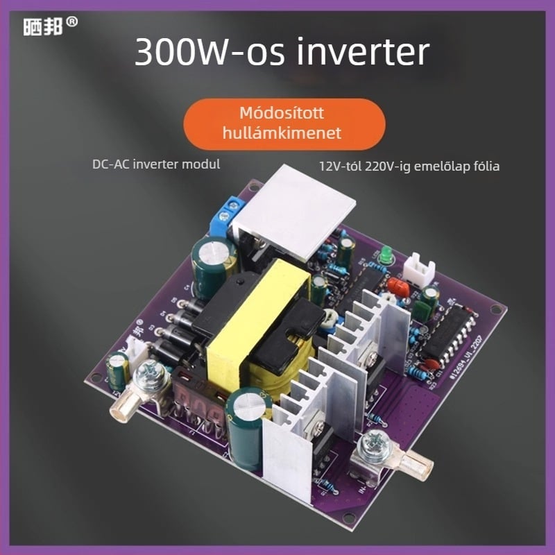 DC-AC inverter főlap magas teljesítményhez – Sun Bang, méretek 88×86×38 mm, tömeg 165 g, tápellátás: kapcsolóüzemű