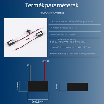 PS-A106 autóban használható negatív iongenerátor — tisztítja a levegőt és eltávolítja a füstöt, 1–3 W, DC3.7V/DC12V vagy AC220V