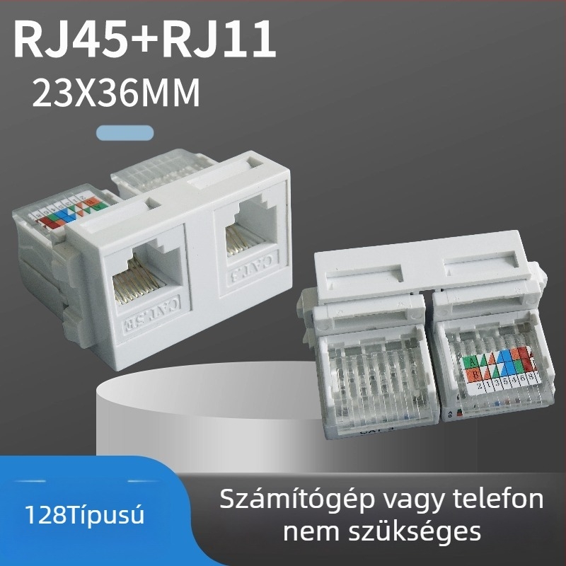 PZ 128-Típusú kettős port hálózati és telefonmodul — falpanelhez csatlakozó doboz és dugaszoló aljzat