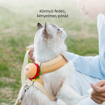 Macska plüss játék hamburgerrel és sült krumplival, macskahám pórázzal, Velcro, lélegző és kopásálló