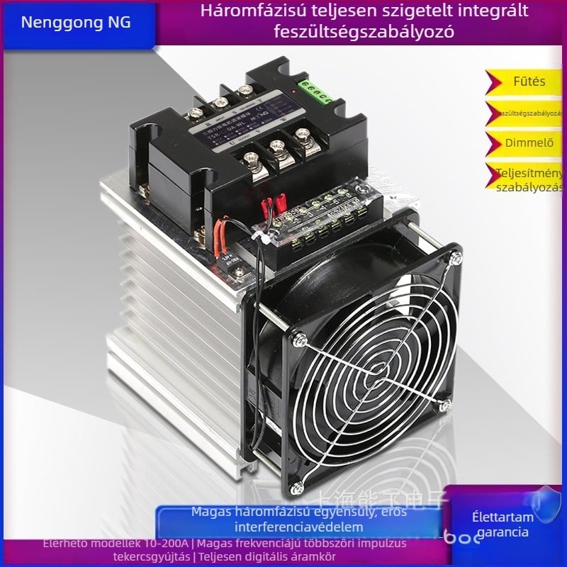 Háromfázisú DC-AC feszültségszabályozó modul TSR-120DA-W hűtőventilátorral, névleges áram 120 A, érintkező terhelés 380 V