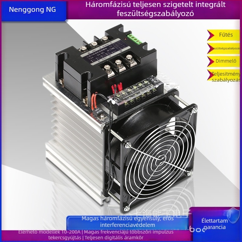 Háromfázisú DC-AC feszültségszabályozó modul TSR-120DA-W hűtőventilátorral, névleges áram 120 A, érintkező terhelés 380 V