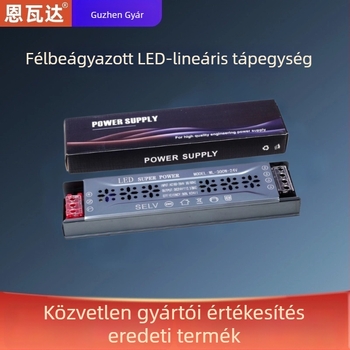 LED-sáv tápegység, kapcsoló, 95% hatásfok, IP20, méretek 205×50×23 mm, tömeg 232 g