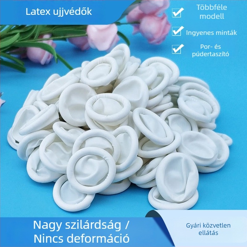 Antisztatikus, pormentes latex ujjvédők, fehér, egyszer használatosak manikűrhöz és higiénéhez