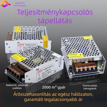 Beltéri LED biztonsági megfigyeléshez kapcsolóüzemű tápegység, 12/24V DC kimenet, IP20, 90% hatékonyság, CE ROHS