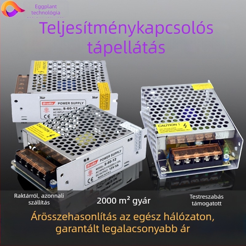 Beltéri LED biztonsági megfigyeléshez kapcsolóüzemű tápegység, 12/24V DC kimenet, IP20, 90% hatékonyság, CE ROHS