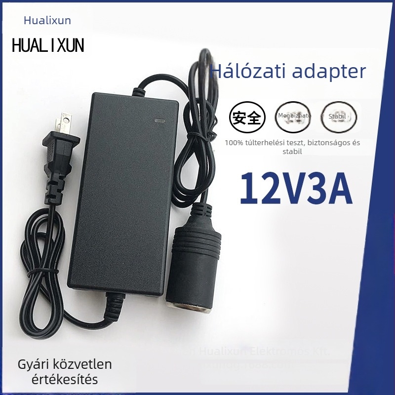 AC-DC kapcsolóüzemű tápegység, bemenet 100-240V, kimenet 12V 3A (36W), hatékonyság 82-92%.