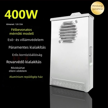 LED esőálló kapcsoló tápegység kültéri reklámtáblákhoz – 12V 400W, IP53, 0.8kg
