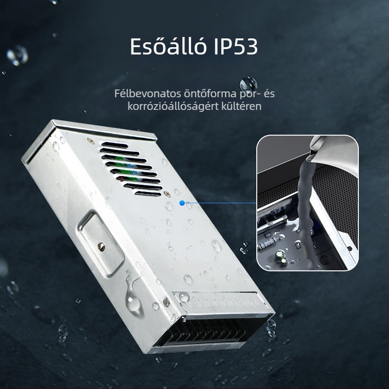 LED esőálló kapcsoló tápegység kültéri reklámtáblákhoz – 12V 400W, IP53, 0.8kg