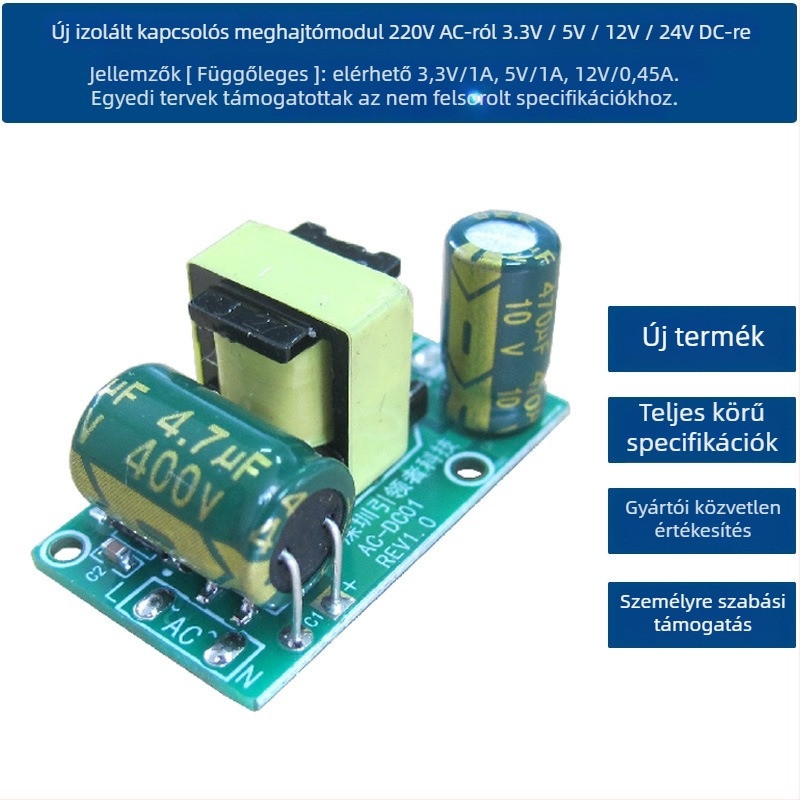 Szigetelt kapcsolóáramforrás modul, bemenet 220V AC, kimenetek 3.3/5/12/24V DC