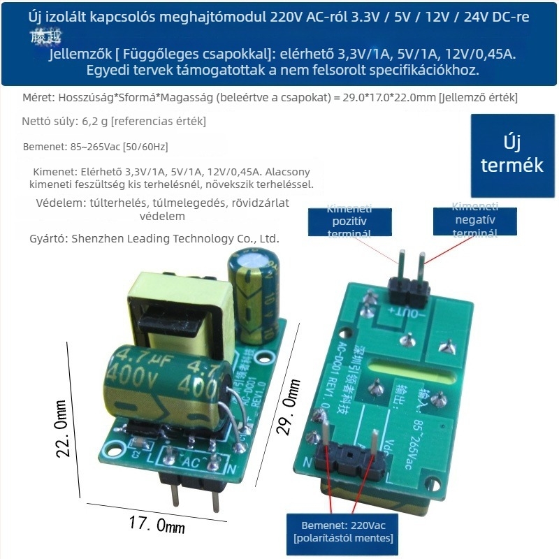 Szigetelt kapcsolóáramforrás modul, bemenet 220V AC, kimenetek 3.3/5/12/24V DC