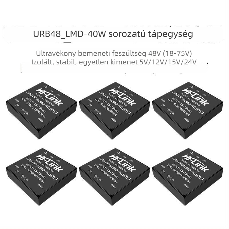 DC-DC modul 48V-ról 5V/12V/24V-re, izolált, szabályozott kimenet URB4805LMD-40WR3