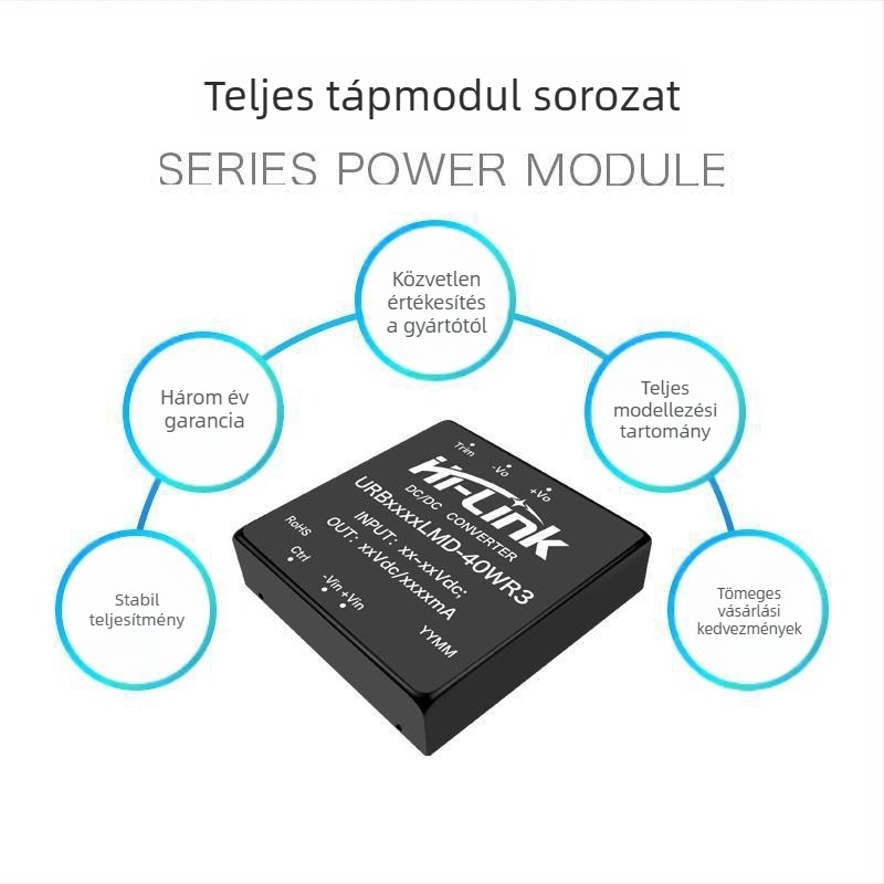 DC-DC modul 48V-ról 5V/12V/24V-re, izolált, szabályozott kimenet URB4805LMD-40WR3