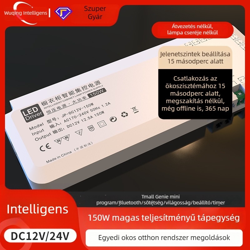 Intelligens vezérlésű LED világításhoz kapcsolódó tápegység, 12V, 36/60/100W, lépcsőmentes fényerő-szabályozás