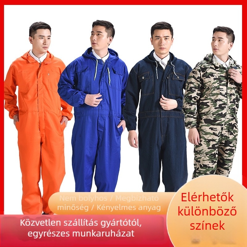 Férfi kamufláls overall, laza szabású, pamut-polyészter keverék anyagból, bélés poliészterrel; szennyeződés elleni védelem és dekontamináció; alkalmas hegesztésre, festésre, gépjavításra és állattenyésztésre.