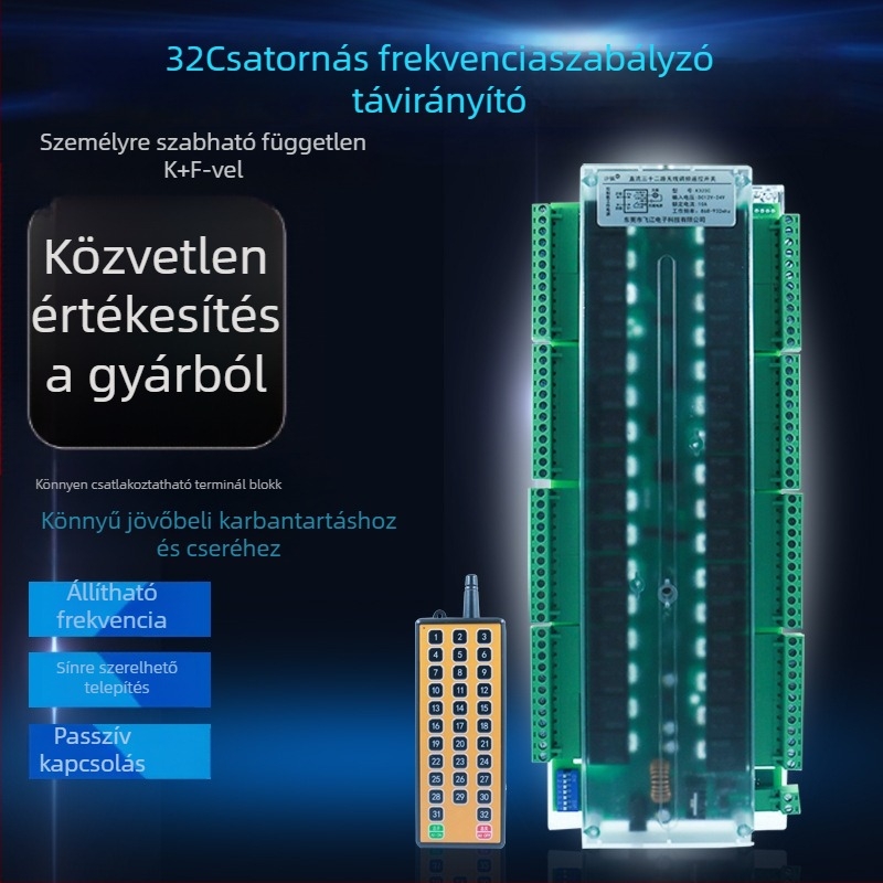 Sand Fox vezeték nélküli távirányító, 12V/24V/220V, 32-csatornás relévezérlő modul lámpákhoz, motorokhoz, elosztó szekrényekhez és elektromágneses szelepekhez