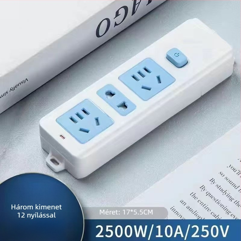 Többszörös csatlakozós hosszabbító otthoni használatra, 10A/2500W, PP+PC ház, CCC minősített, 220-250V