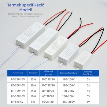 5V LED-szalag tápegység, kapcsoló AC/DC meghajtó, bemenet 180–260V, kimenet 5A, 25W