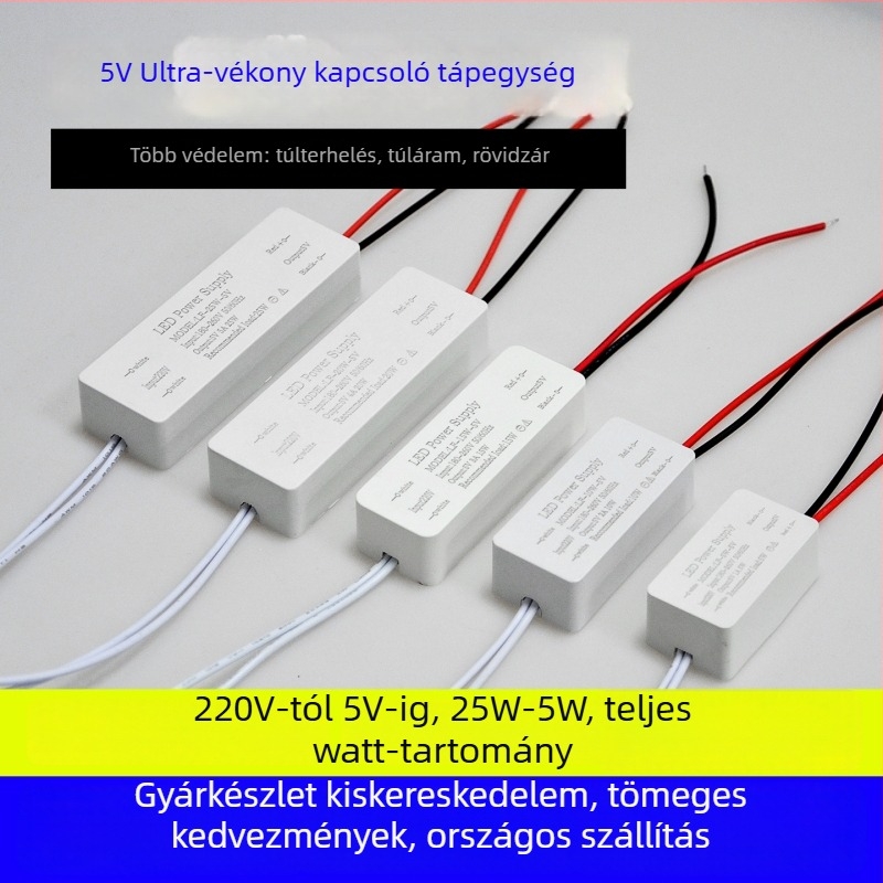 5V LED-szalag tápegység, kapcsoló AC/DC meghajtó, bemenet 180–260V, kimenet 5A, 25W
