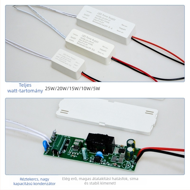 5V LED-szalag tápegység, kapcsoló AC/DC meghajtó, bemenet 180–260V, kimenet 5A, 25W