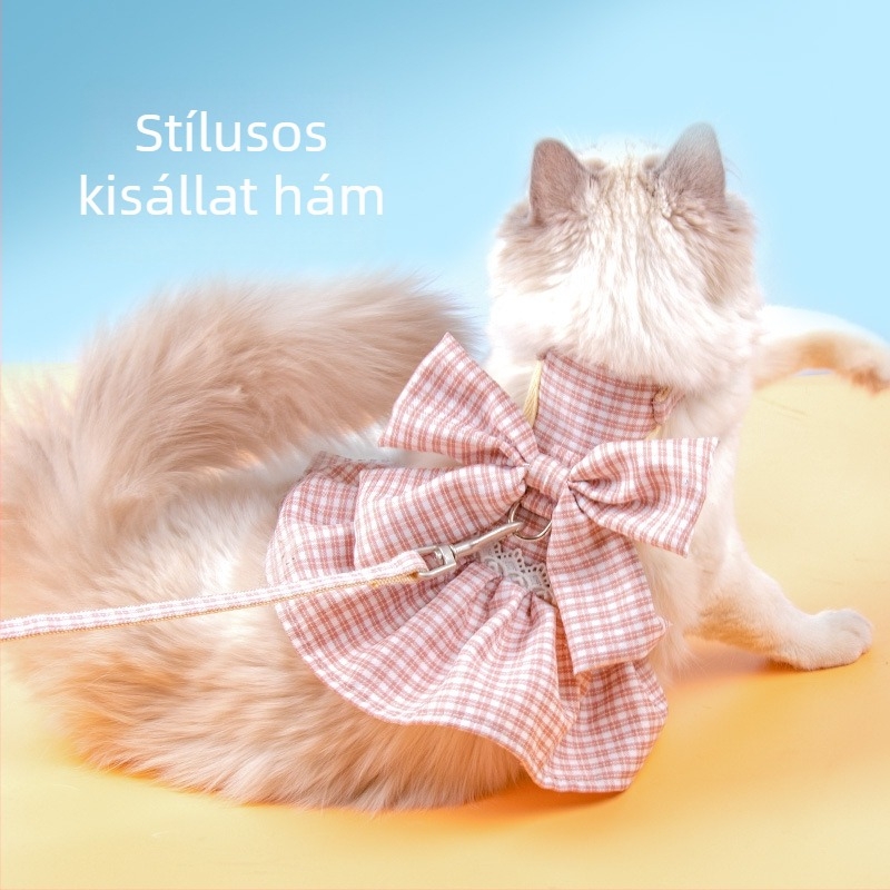 Állítható macska hám és póráz, tündérmasni dizájn, kilépés elleni védelem