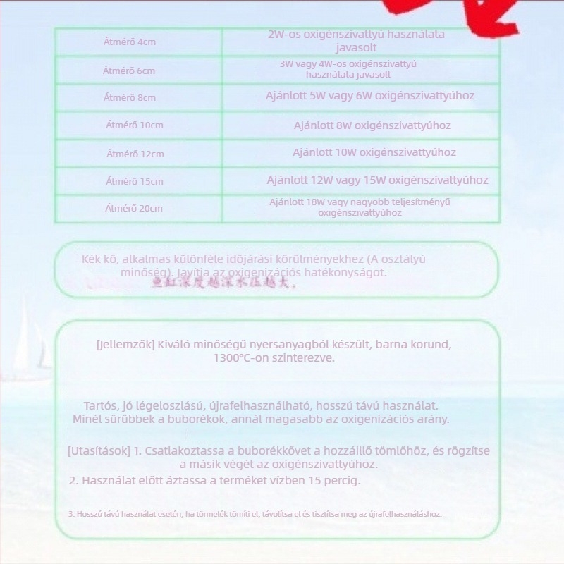 Akváriumi oxigénbuborékos kő, levegőztető, szinterezett aerációfej