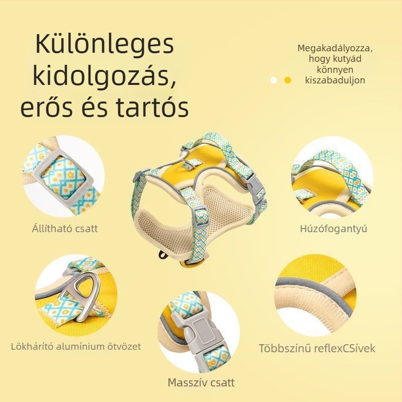 Kutyához való hát- és mellkasi hám, hátizsákszerű dizájnnal, állítható, szakadásálló és menekülésbiztos