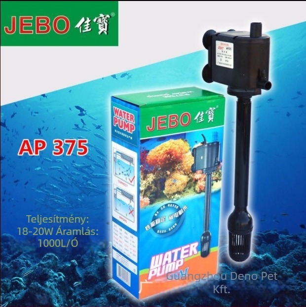 Jia Bao három az egyben merülő szivattyú akváriumhoz — műanyag ház, pumpálás és szűrés, származás Zhongshan, Guangdong