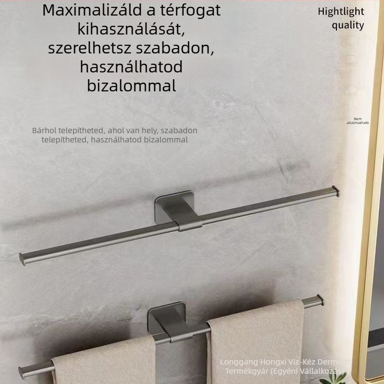 Fúrás nélküli törölközőtartó falra szerelhető, egypólusos, Space alumínium, felület: spray-plasztik bevonat, teherbírás 15 kg, modern egyszerű stílus