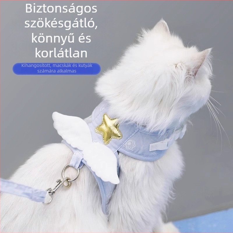 Macska mellény-stílusú hám hosszú pórázzal, anti-szakadás biztonság, nyakba szorítás nélkül