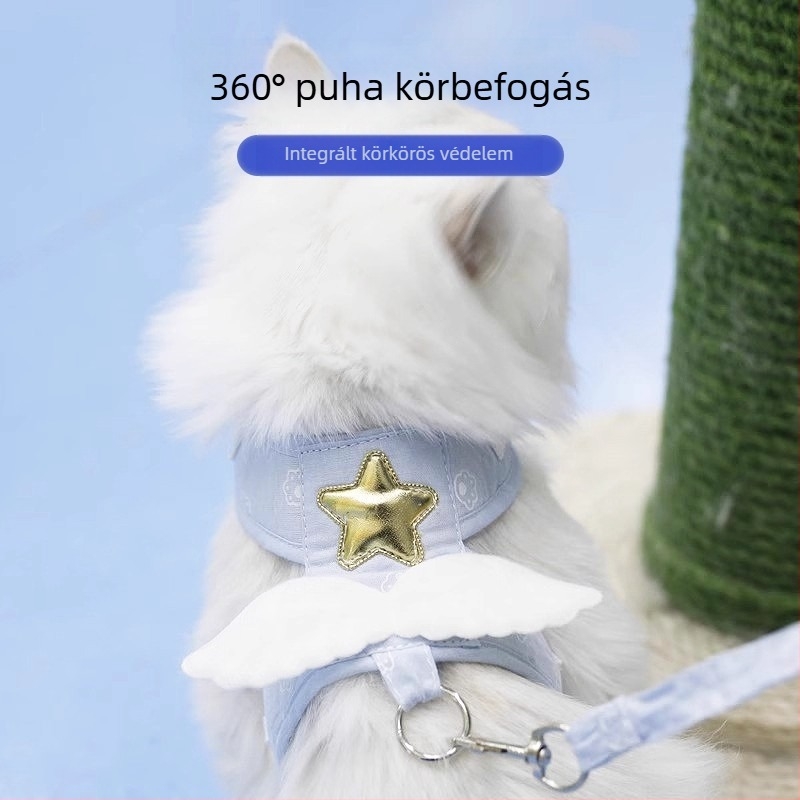 Macska mellény-stílusú hám hosszú pórázzal, anti-szakadás biztonság, nyakba szorítás nélkül