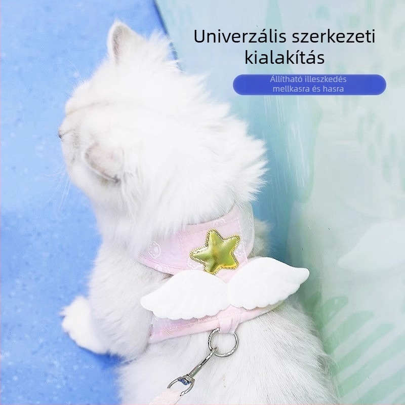 Macska mellény-stílusú hám hosszú pórázzal, anti-szakadás biztonság, nyakba szorítás nélkül