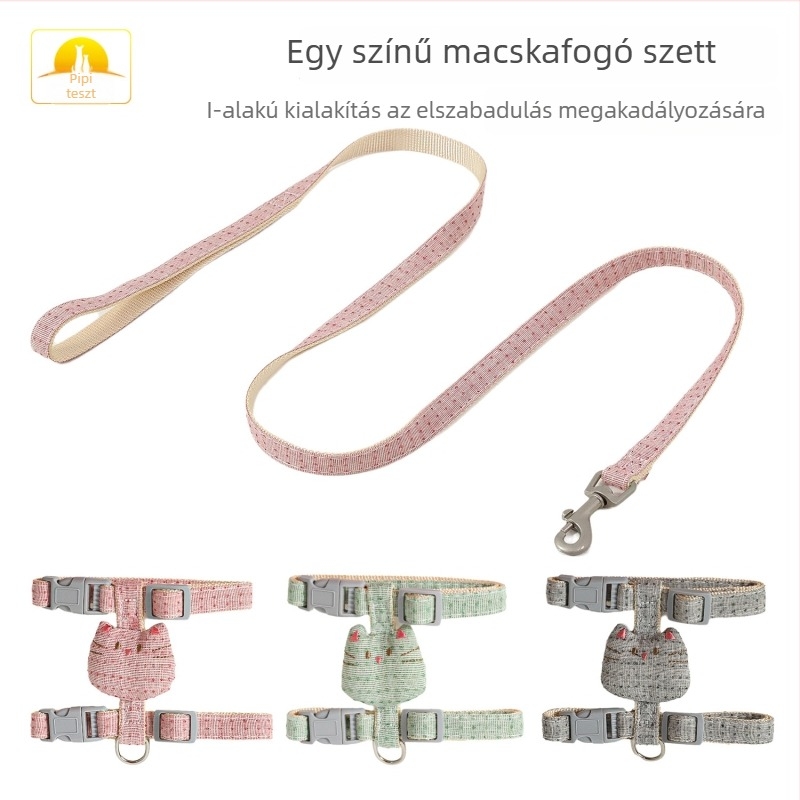 I-alakú macska hám, pamut és len anyag, ABS csatok, fém kiegészítők