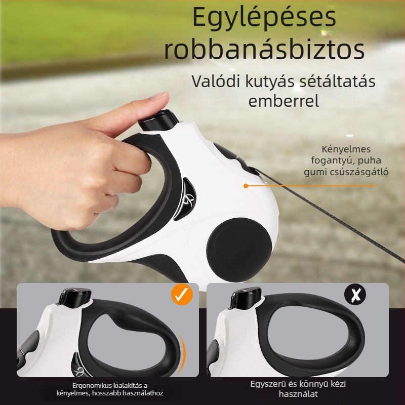 Kutyapóráz nyújtható – automata, műanyag vontatószalag