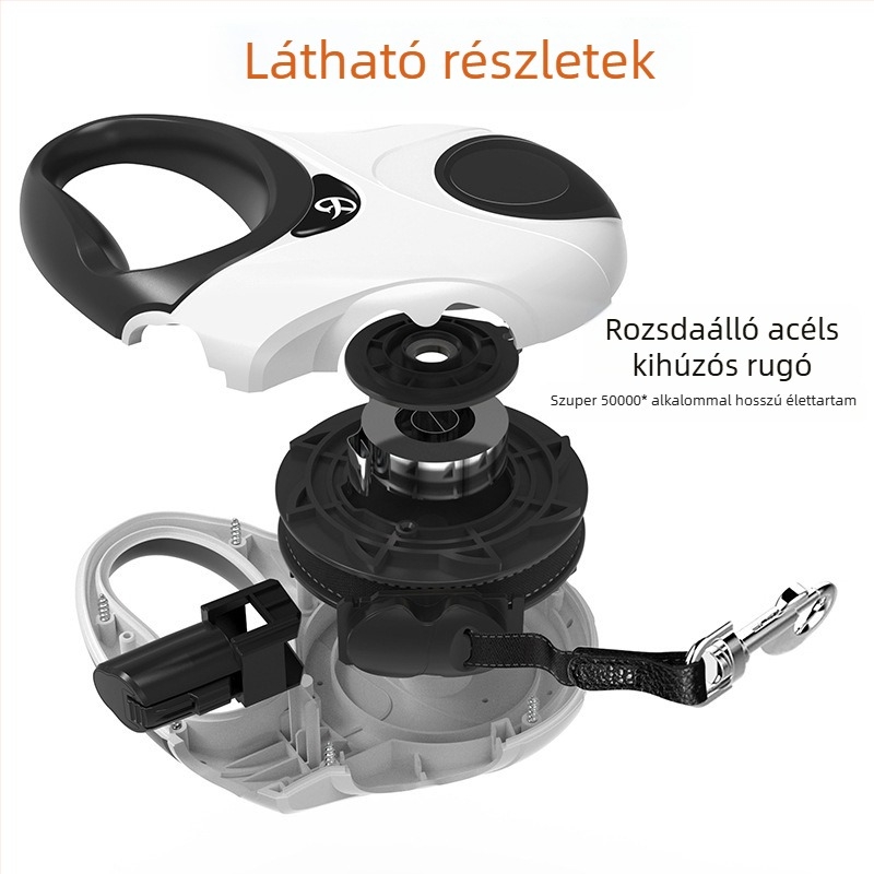 Kutyapóráz nyújtható – automata, műanyag vontatószalag