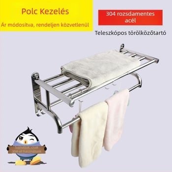 Rozsdamentes acél teleszkópos törölközőtartó, tükörfényes felület, teherbírás 20 kg, dupla rétegű kivitel, törölközők felakasztására