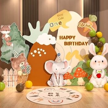 Erdei témájú babaszületésnapi jelenetdekoráció, első születésnap, teliholdos ceremónia és 100 napos ünnep, kézzel festett állatok KT táblán